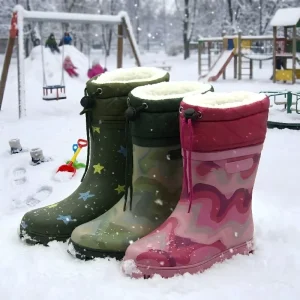 Children’s Custom Printed Thermal Winter Gumboots Waterproof Fleece Lining Lightweight Kids Rubber Snow Boots