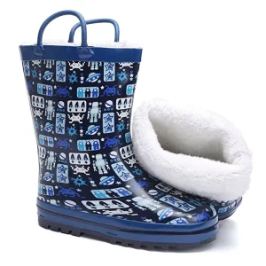 Children’s Cute Pattern Printing Winter Warm Comfortable Half Rubber Rain Boots Waterproof Kids Welly Rain Shoes