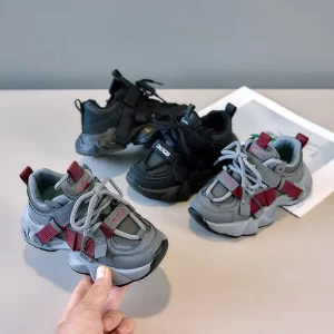 Children’s Dad Sports Shoes Fashion Black Casual Mesh Footwear for Boys and Girls Breathable Baby Kids Sneakers