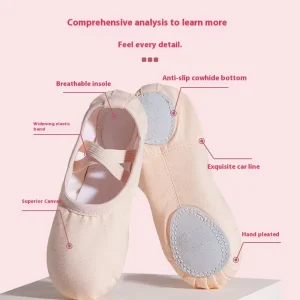 Children’s Dancing Shoes for Girls Free Lace up Soft Soled Cat Claw Design Canvas Practice Ballet Shoes with Rubber Insole