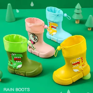 Children’s Dinosaur Rain Boots EVA Lightweight Soft Water Shoes Anti-Slip Removable Mesh Lining Waterproof Kids Rain Boots
