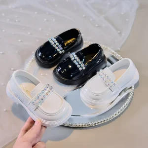 Children’s Dress Shoes Girls Princess Pearl Style Soft Bottom Leather Shoes