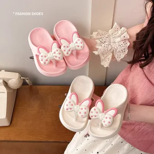 Children’s EVA Flip Flops Cute Princess Style Beach Sandals with Bows for Toddlers Outdoor Slipper Sandals
