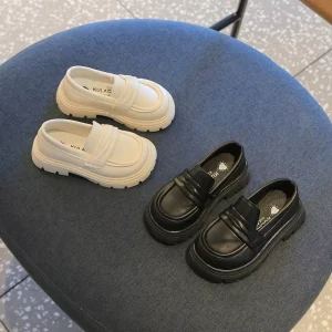 Children’s English Style Loafers Spring Summer New One Pedal Girls Thick Bottom Mary Jane Small PU Shoes Rubber Midsole