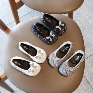 Children’s Fashion Shoes for Girls Kids Princess Dress Shoes With Rhinestone Bow Girls Stylish Flats Soft Sole Casual Party Shoe