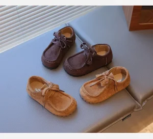 Children’s Flat Ankle Shoes Autumn New British Style Girls’ Front-laced Trendy Boys’ Casual Solid Color Shoes