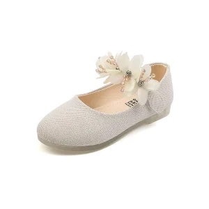 Children’s Flats Lace Big Flower Princess Party Performance Shoes Baby Student Girl Shoes for Kids Soft Sole Leather Flats