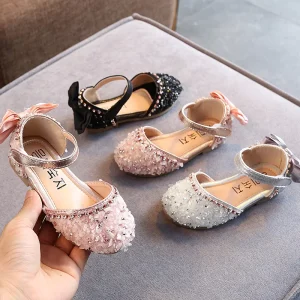 Children’s Flats Lace Big Flower Princess Party Performance Shoes New Big Student Girl Shoes for Kids Soft Leather Flats
