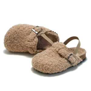 Children’s Fleece Elastic Clogs Baby Boys Girls Plush Winter Warm Soft Sole Cork Birken Slippers