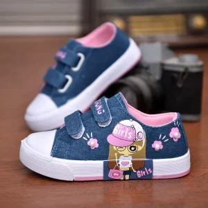 Children’s Girls’ Spring New Canvas Shoes Baby Sneakers Denim Breathable Princess Sports Shoes