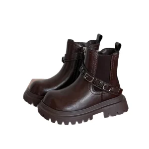 Children’s Good fit Handsome for Boots Winter New Style Boy’s British style Warm Cotton Side Zipper Midi Boots Girl’s