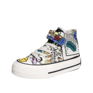 Children’s High Top Canvas Shoes Graffiti Children’s Shoes Baby Sneakers Kindergarten White Shoes