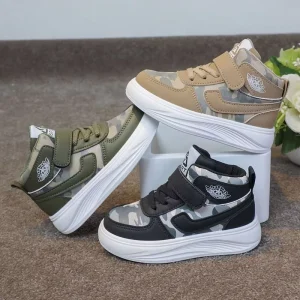 Children’s High Top Soft Bottom Breathable Waterproof Sneakers Lighted Sport Shoes for Boys Mary Jane Loafers for School