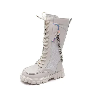 Children’s Knight Boots Spring Autumn Long Boots Breathable with Chain Girls Catwalk Fashion Kids Boots