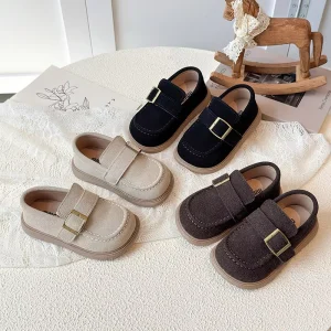 Children’s Korean style Princess Loafers Spring Autumn Women’s Small Medium sized Soft Sole PU Shoes Hook Loop Closure New Style
