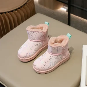 Children’s Large Cotton Boots Anti Slip Boys Warm Kids Girls Soft Outdoor Painted Flat Trend Snow Ankle