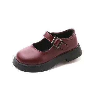Children’s Leather Dress Shoes for Spring Fashionable Velcro Design Low-heeled Kids Mary Jane Shoes for Girls