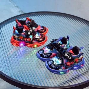 Children’s Leather Led With Flashing Light Little Kids Running Shoes