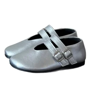 Children’s Leather Shoes Spring New Style Girls’ Double-Strap Simple Princess Shoes Elegant Thin Sole Pumps Velcro Closure