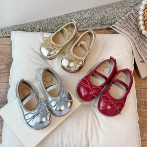 Children’s Leather Shoes Spring and Autumn Korean style Girls Soft soled Shoes with Bows and Anti slip Shoes