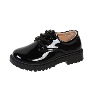 Children’s Leather Shoes Student Performance Shoes Lace up Boy Fashion Patent Leather Flat Shoes