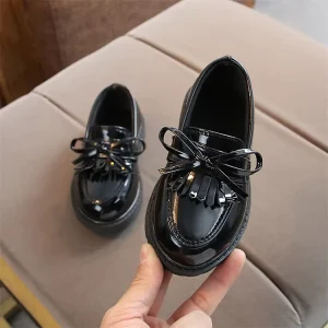 Children’s Leather Shoes Students Show Girls PU Leather Shoes Kid’s Black Shoes