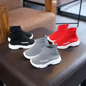 Children’s Lightweight Casual Shoes Spring Autumn Korean Style Breathable Stretch Slip-On Rubber Outsole Sneakers
