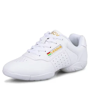 Children’s Modern Competitive Dance Shoes for Gymnastics Cheerleading Jazz Dance White Sneakers Black Line Dance Shoes