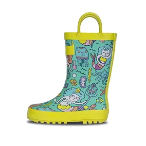 Children’s Natural Rubber With Handles Easy for Little Kids Girls Toddler Rain Boots