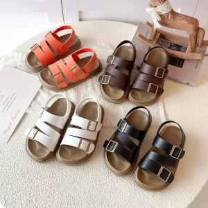Children’s Open Toe Sandals Summer New Boys and Girls Soft Bottom Velcro TPR Outsole Solid Color Beach Shoes