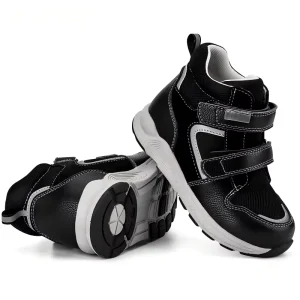 Children’s Orthopedic Sport Shoes Black Leather Corrective Shoes for Boys Fashionable Winter Spring