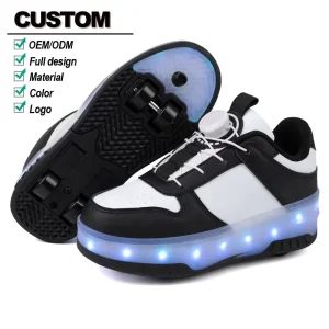 Children’s Outdoor Roller Skate Shoes with Leather Upper 4 Wheels for Kids and Boys/Girls