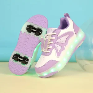Children’s Oxford Comfort Sport Shoes Four Wheel Luminous Light up Roller Skate Sneakers
