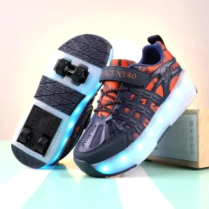 Children’s Oxford Sport Shoes Four-Wheel Luminous Light-Up Comfortable Breathable Kids Roller Skate Sneakers