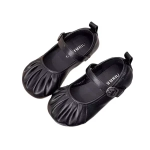 Children’s PU Leather Casual Shoes Barefoot Shoes Round Toe Kids Girl’s Fashion Comfortable Flat Shoes