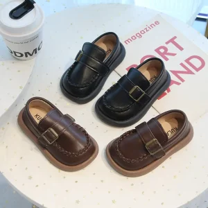 Children’s PU Shoes with Soft Soles Boys’ and Girls’ Loafers Spring and Autumn New Styles Kids’ Thick Soled Shoes