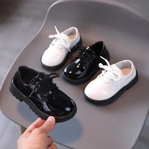 Children’s Patent Leather Shoes British Ankle Performance Footwear for Boys and Girls New Spring Flat Kids Dress Shoe