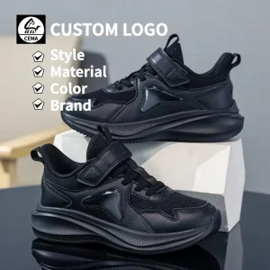 Children’s Pure Black Shoes Mesh Lightweight Kids Back to School Shoes Casual Student Shoes