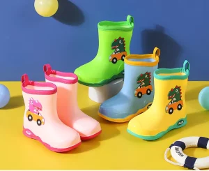 Children’s Rain Boots Cute Cartoon-style Waterproof Outdoor Shoes with Anti-slip Design Dinosaur-themed Rain Boots
