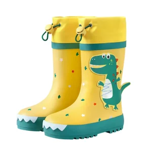 Children’s Rain Boots Rubber Cartoon Dinosaur Cute Boys Girls Waterproof Non Slip High Middle Cylinder All Seasons