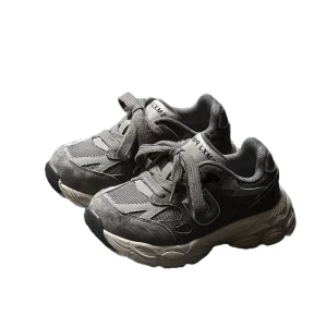 Children’s Retro Letter Sneakers Autumn New Style Boys’ Girls’ Casual Ankle Velcro Shoes Middle Big Student Running Shoes