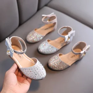 Children’s Rubber Ballet Flats Summer New Style Girls’ Slip On Pearl Rhinestone Cute Princess Shoes for