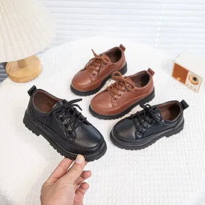 Children’s SChool Shoes Casual Lace up Black Polyurethane Upper Matte Breathable British style Low cut Campus Performance Shoes