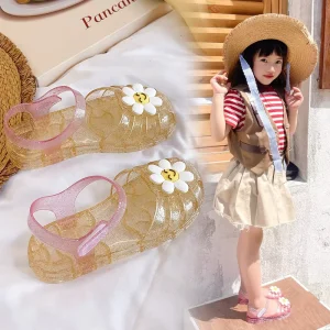 Children’s Sandals Cute Outdoor Princess Shoes Floral Girls’ Sandals 3 9 Years Old Baby Woven Jelly Shoes Summer