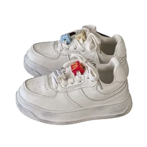 Children’s Scuffed White Ankle Platform Shoes Boys’ Girls’ M Shaped Block Decorated AB Version Casual Soft Soled