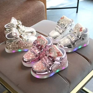 Children’s Shoes Autumn Little Girls Cartoon Luminous Sports Shoes Breathable Bright Diamond Flashes Slip On Sneaker for Baby