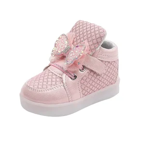 Children’s Shoes Autumn New Girl Fashion Stylish Bow Shining Light Shoes Slip On Rubber Sole Princess Style with Temperament