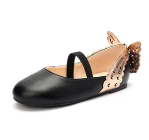 Children’s Shoes Black PU Cute Flat Iris Princess Casual Little Baby Shoes Girl Suitable for Dancing the School Shoes