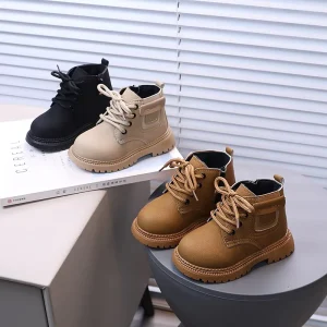 Children’s Short Boots with Side Zipper for Boys and Girls Soft Sole