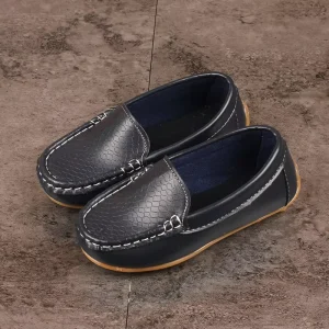 Children’s Single Shoes Candy Color Slip On Loafers for Babies with Cowhide Soles for Boys Black Performance Leather Shoes